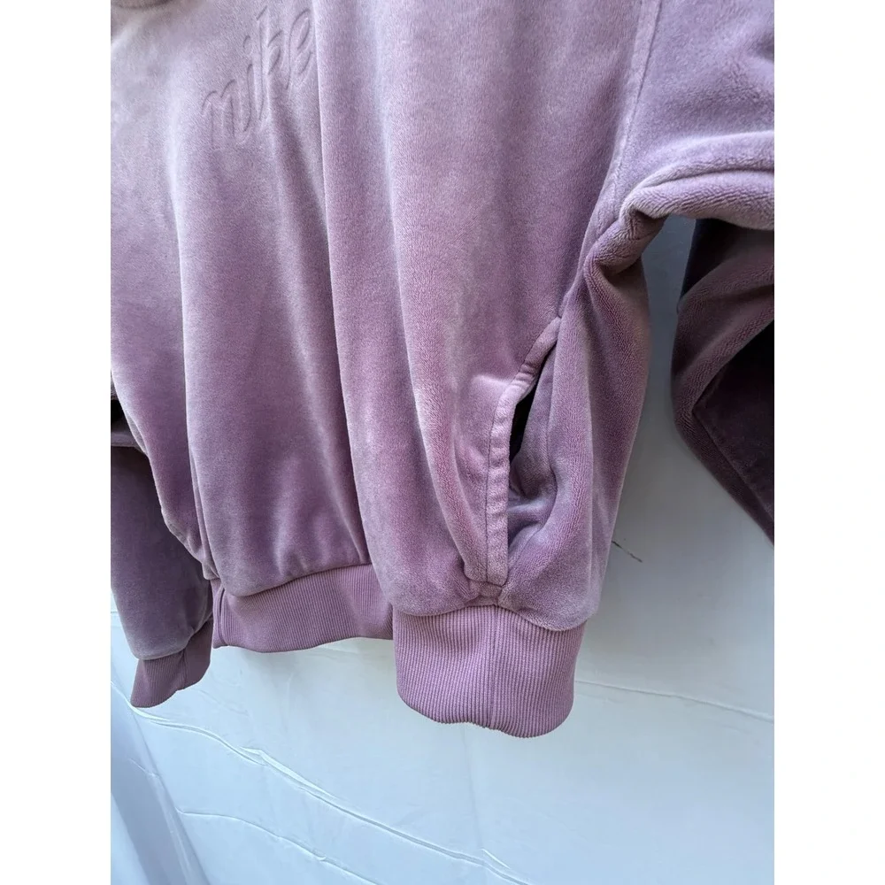Nike Womens Velour Cropped Hoodie Mauve Purple Embroidered Logo Small